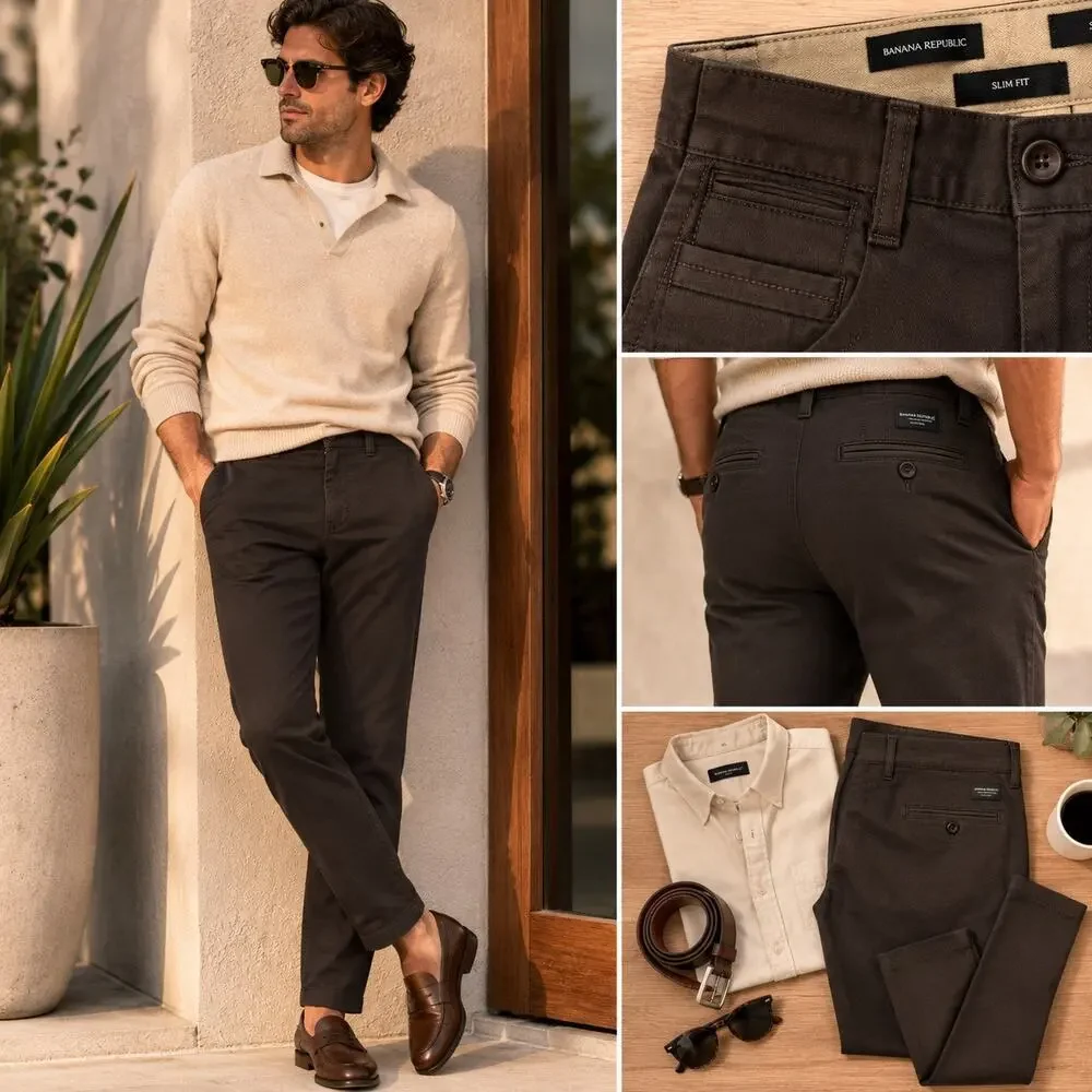 Banana Republic Slim Fit Heavyweight Premium Cotton Chino Pants Brown 32x32
